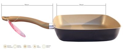 Chảo vuông chống dính vàng kim Aulux DVI-24 đáy từ